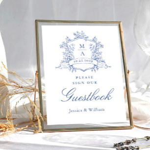 Victorian Ornate Dusty Blue Guestbook Wedding Sign