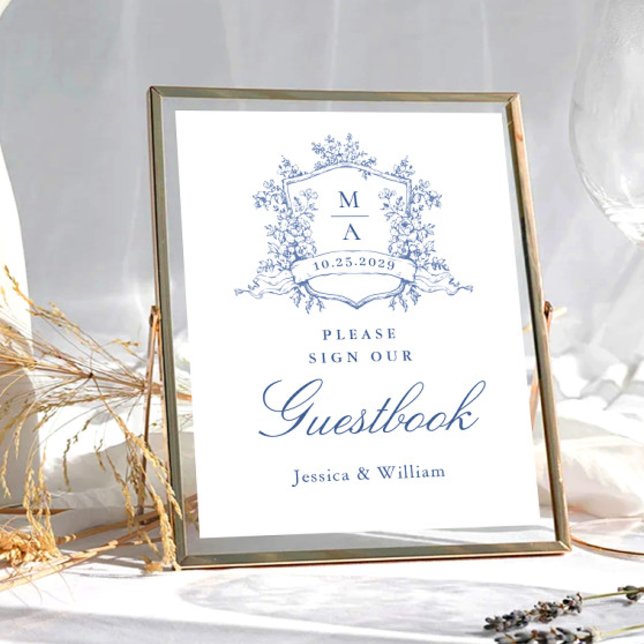 Victorian Ornate Dusty Blue Guestbook Wedding Sign (Creator Uploaded)
