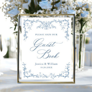 Victorian Ornate Dusty Blue Guestbook Wedding Sign