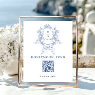 Victorian Ornate Dusty Blue Honeymoon Fund Poster