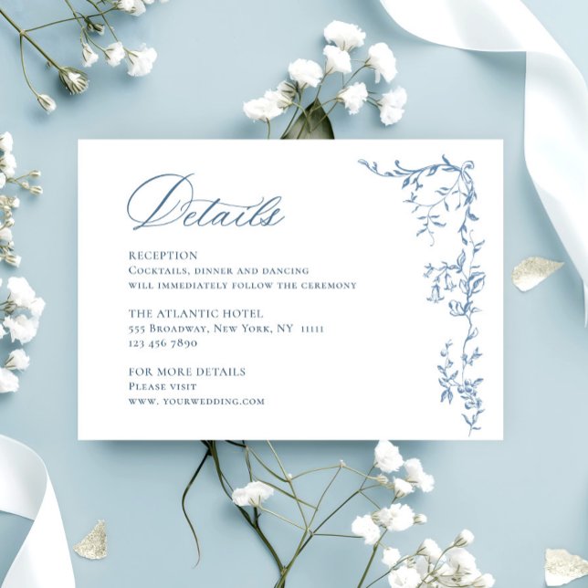 Victorian Ornate Floral Dusty Blue Wedding Details Enclosure Card (Creator Uploaded)