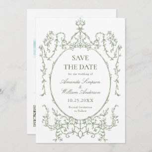Victorian Ornate Floral Sage Green Wedding Photo Save The Date