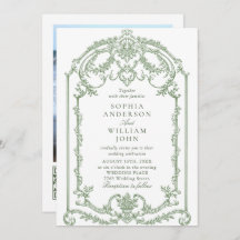 Victorian Ornate Floral Sage Green Wedding QR code