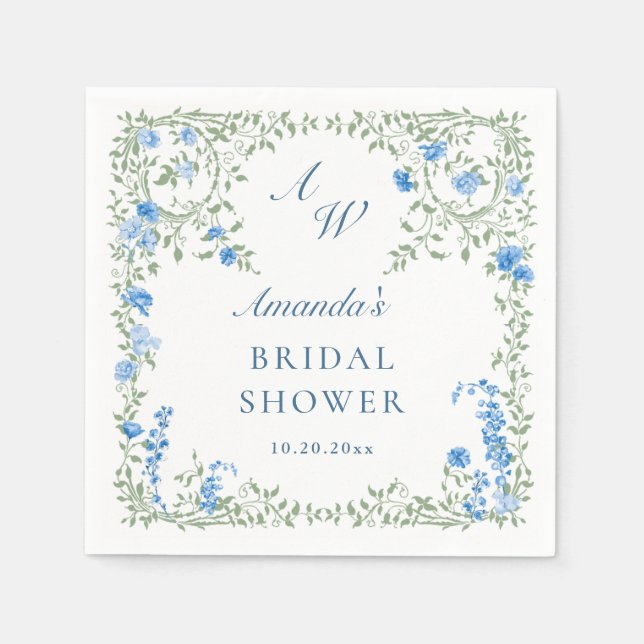 Victorian Ornate Frame Wild Flowers Bridal Shower Napkin (Front)