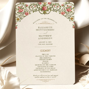 Victorian Ornate Gold Arch & Pink Roses Program Invitation
