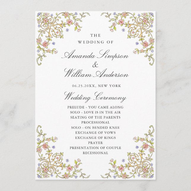 Victorian Ornate Grace Bohemian Wedding Ceremony Programme (Front)