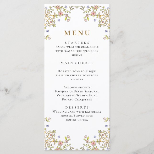Victorian Ornate Grace Bohemian Wedding Dinner Menu (Front)