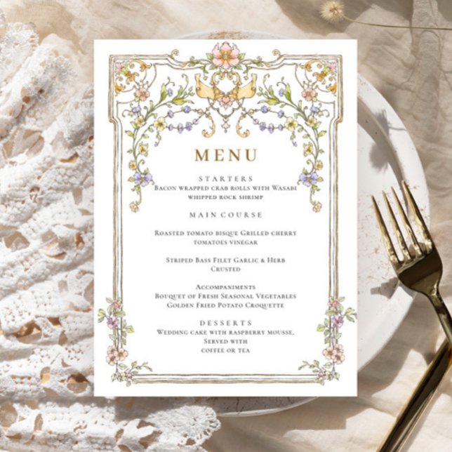 Victorian Ornate Grace Bohemian Wedding Dinner Menu (Creator Uploaded)