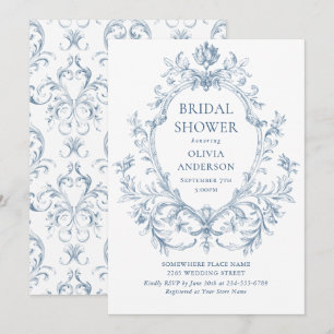 Victorian Ornate Grace Dusty Blue Bridal Shower Invitation