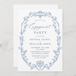 Victorian Ornate Grace Dusty Blue ENGAGEMENT PARTY Invitation