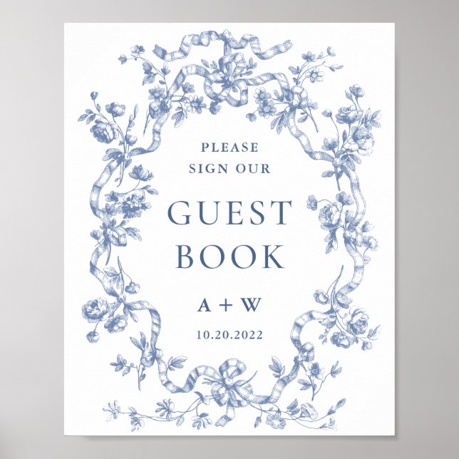 Victorian Ornate Grace Dusty Blue Guestbook Sign (Front)