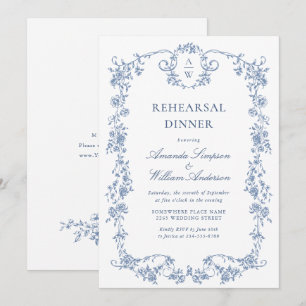 Victorian Ornate Grace Dusty Blue Rehearsal Dinner Invitation
