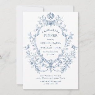 Victorian Ornate Grace Dusty Blue Rehearsal Dinner Invitation