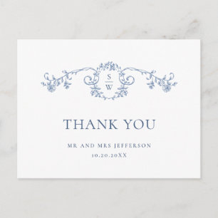 Victorian Ornate Grace Dusty Blue Thank You Postcard