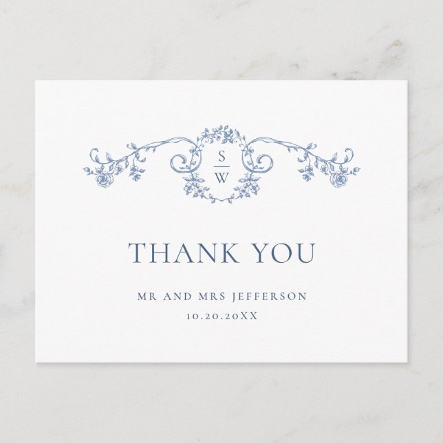 Victorian Ornate Grace Dusty Blue Thank You Postcard (Front)
