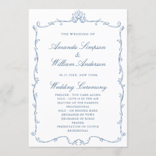 Victorian Ornate Grace Dusty Blue Wedding Ceremony Programme