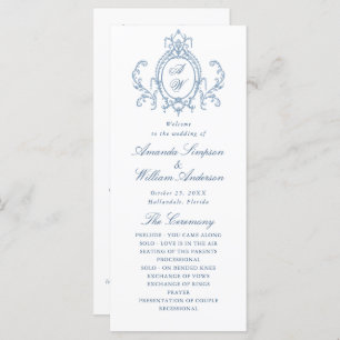 Victorian Ornate Grace Dusty Blue Wedding Ceremony Programme