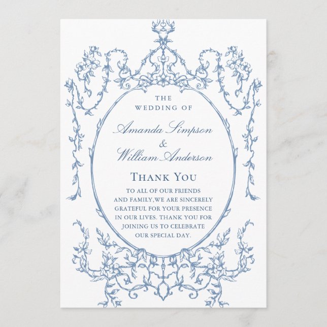Victorian Ornate Grace Dusty Blue Wedding Ceremony Programme (Front)