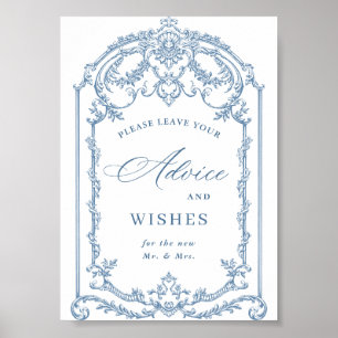 Victorian Ornate Grace Floral Blue Advice & Wishes Poster