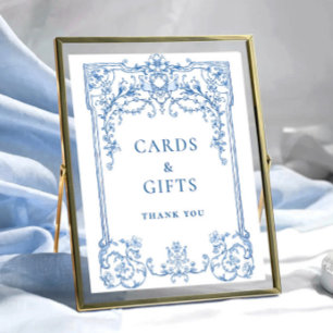 Victorian Ornate Grace Floral Blue Cards and Gifts Poster