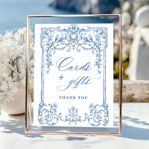 Victorian Ornate Grace Floral Blue Cards and Gifts Poster