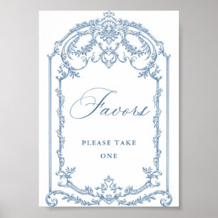 Victorian Ornate Grace Floral Blue Favours Wedding Poster