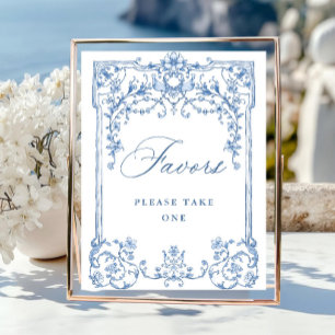 Victorian Ornate Grace Floral Blue Favours Wedding Poster