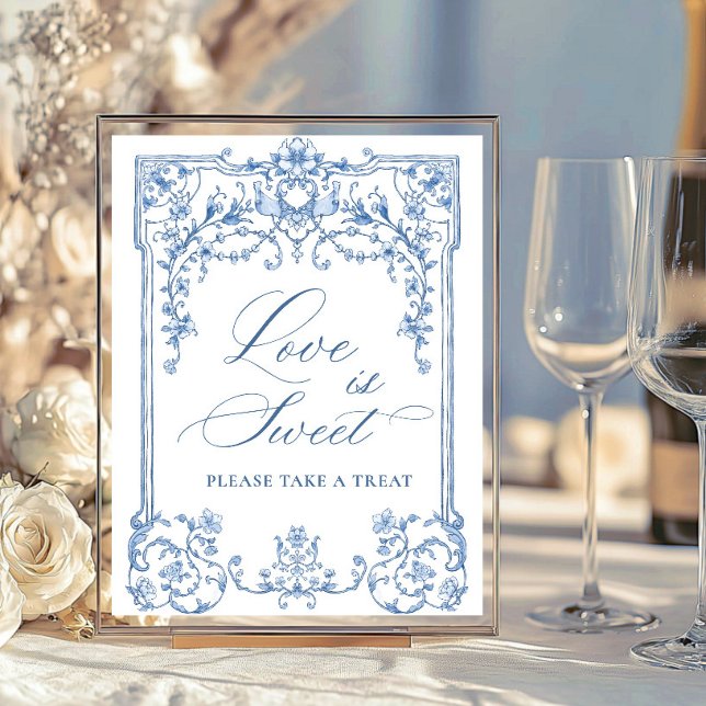 Victorian Ornate Grace Floral Blue Love is Sweet Poster (Creator Uploaded)