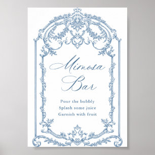 Victorian Ornate Grace Floral Blue Mimosa Bar Sign