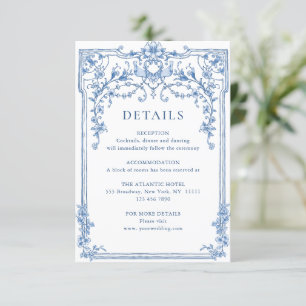Victorian Ornate Grace Floral Blue Wedding Details Enclosure Card