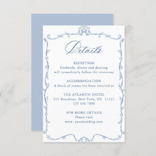 Victorian Ornate Grace Floral Blue Wedding Details Enclosure Card