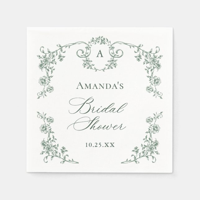 Victorian Ornate Grace Floral BRIDAL SHOWER Napkin (Front)