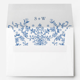 Victorian Ornate Grace Floral Dusty Blue Wedding Envelope