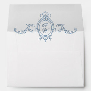 Victorian Ornate Grace Floral Dusty Blue Wedding Envelope