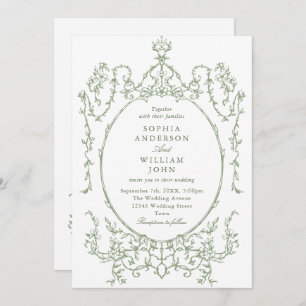 Victorian Ornate Grace Floral Dusty Blue Wedding Invitation
