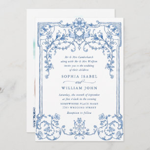Victorian Ornate Grace Floral Dusty Blue Wedding Invitation