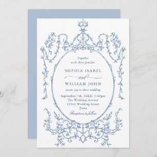 Victorian Ornate Grace Floral Dusty Blue Wedding Invitation