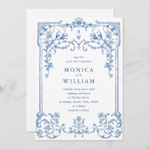 Victorian Ornate Grace Floral Dusty Blue Wedding Invitation