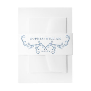 Victorian Ornate Grace Floral Dusty Blue Wedding Invitation Belly Band