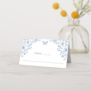 Victorian Ornate Grace Floral Dusty Blue Wedding Place Card