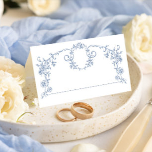 Victorian Ornate Grace Floral Dusty Blue Wedding Place Card