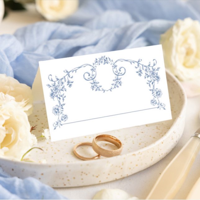 Victorian Ornate Grace Floral Dusty Blue Wedding Place Card (Creator Uploaded)