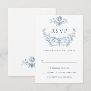 Victorian Ornate Grace Floral Dusty Blue Wedding RSVP Card