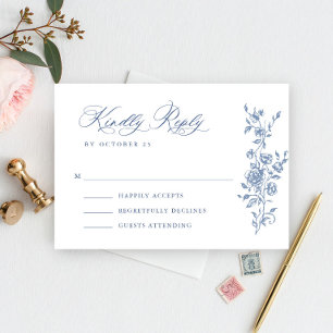 Victorian Ornate Grace Floral Dusty Blue Wedding RSVP Card