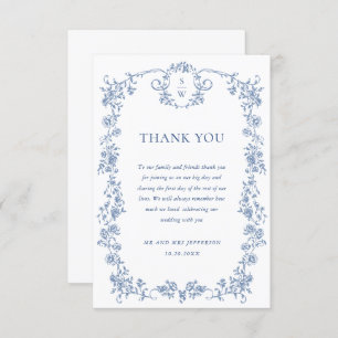 Victorian Ornate Grace Floral Dusty Blue Wedding Thank You Card