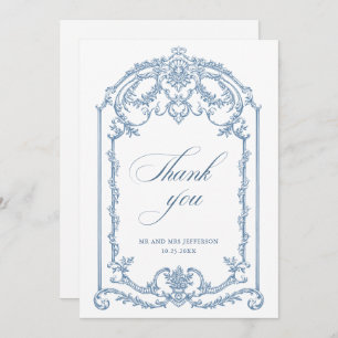 Victorian Ornate Grace Floral Dusty Blue Wedding Thank You Card