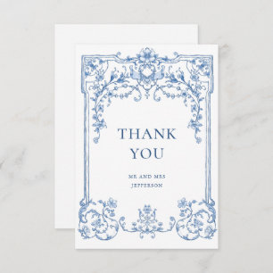 Victorian Ornate Grace Floral Dusty Blue Wedding Thank You Card