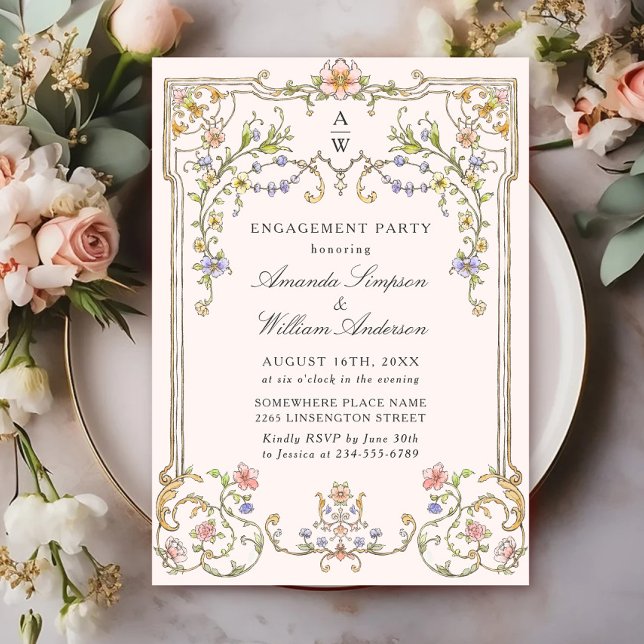 Victorian Ornate Grace Floral ENGAGEMENT PARTY Invitation (Creator Uploaded)