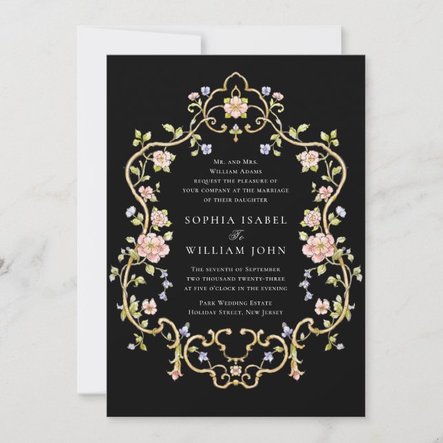 Victorian Ornate Grace Floral Frame Wedding Invitation (Front)