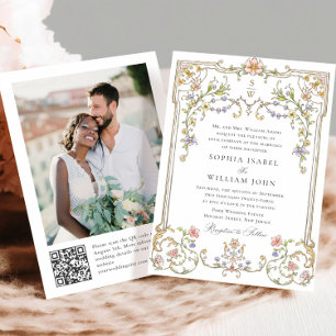 Victorian Ornate Grace Floral Frame Wedding Photo Invitation